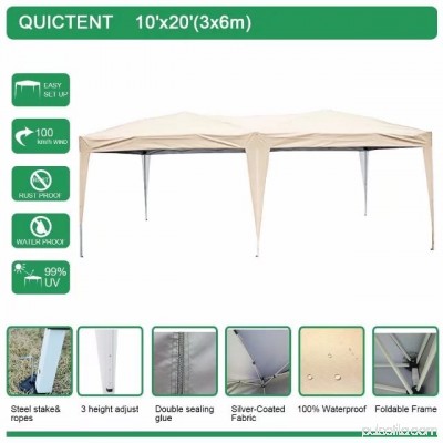 Quictent 10x20 ft Pop Up Canopy Party tent Camping tent Beach Gazebo Heavy duty Height Adjustable Waterproof No Sidewalls Green